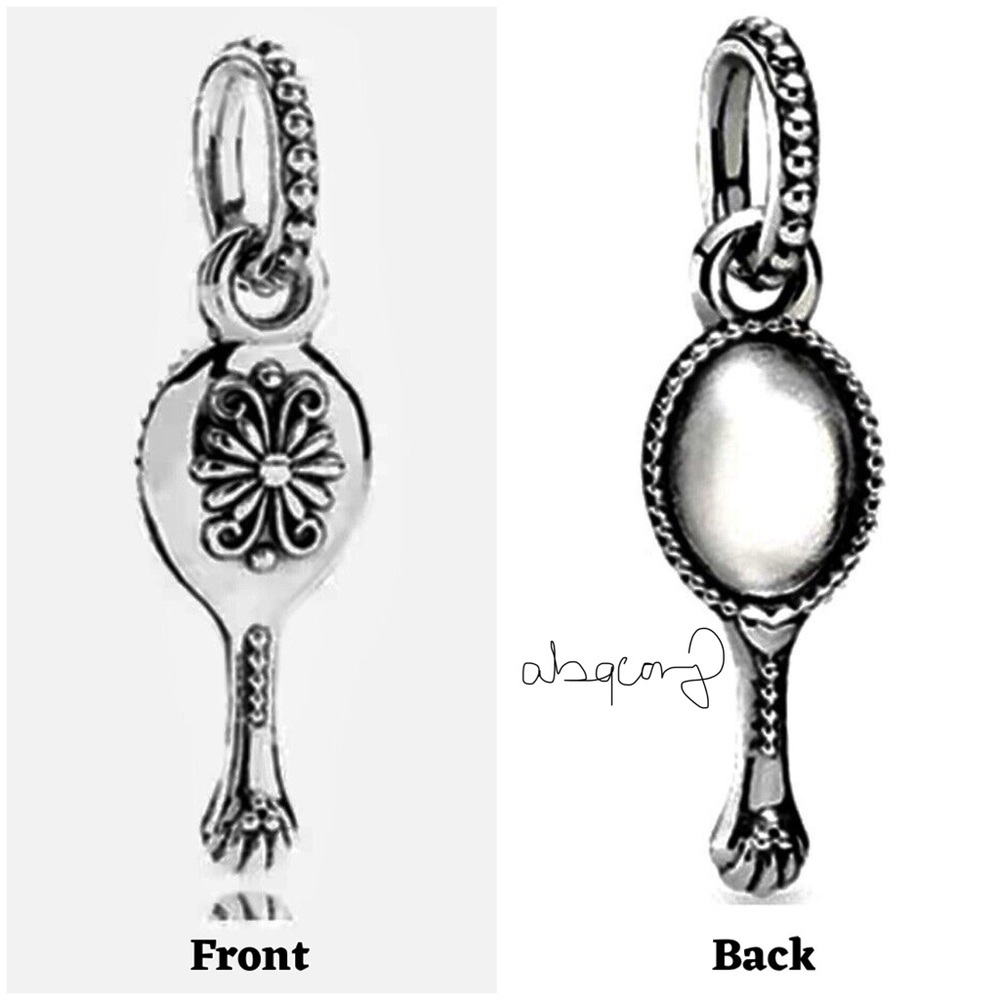 EUC Pandora 791223EN44 Sterling Silver Vintage Vanity Mirror Pendant Charm